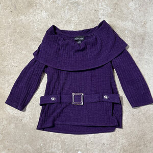 Vintage Frank Lyman Purple Pullover Sweater Rolled Collar Women’s Size 16 Belted